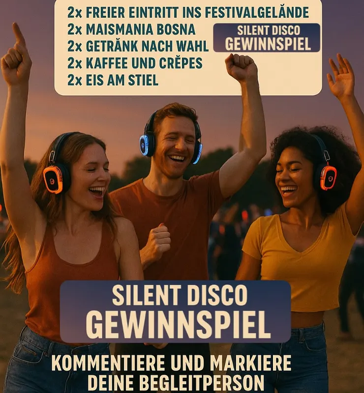 GEWINNSPIEL SILENT DISCO 🪩 am 09.08.2025 Maismania 2025, let’s go! 🎧 Silent Disco meets Maismania die perfekte Mischung für eine unvergessliche Nacht!✨ Rea…
